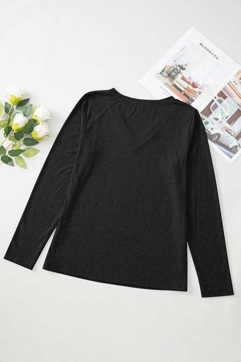 V-Neck Long Sleeve Relaxed Fit Pullover Top